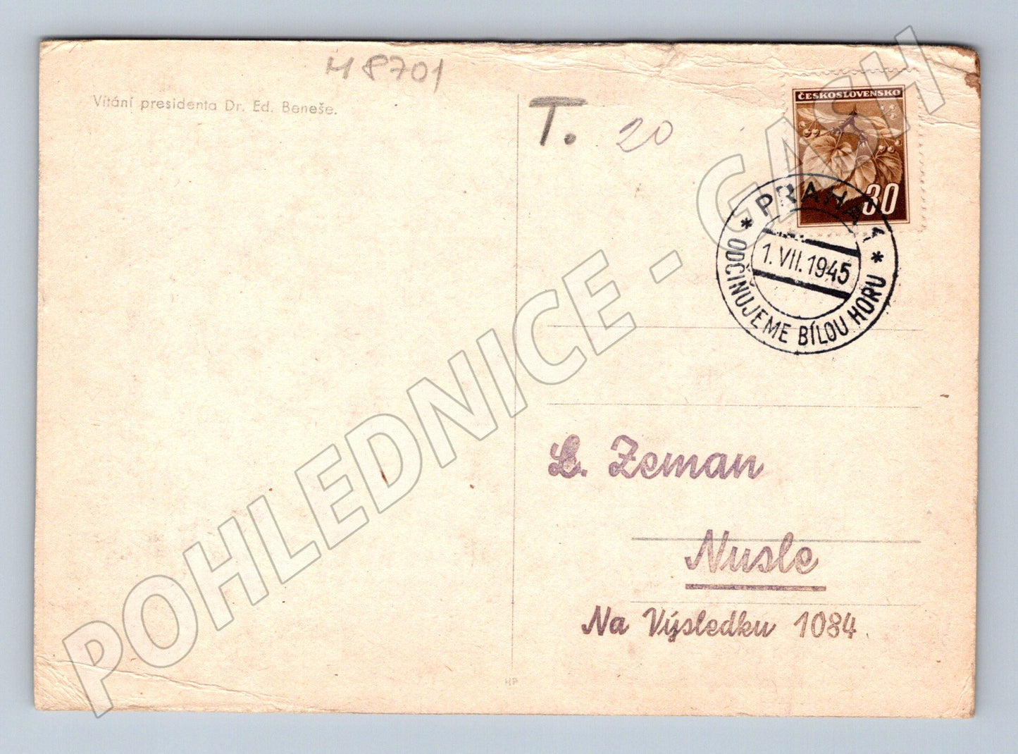 Postcard Welcoming President Edvard Beneš 1945 (M8701)