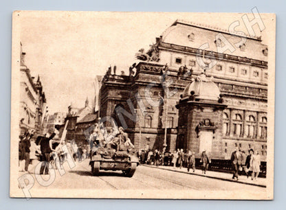 Postcard Russian tank at the National Theatre Prague WWII (M8702)