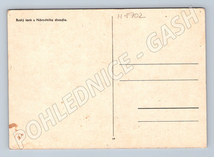Postcard Russian tank at the National Theatre Prague WWII (M8702)