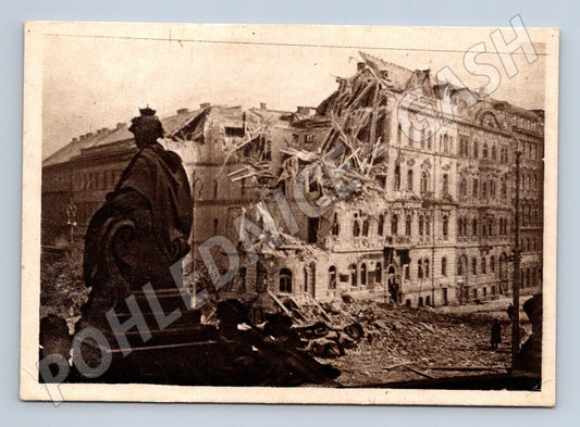 Pohlednice Václavák následky útoku Praha WWII (M8708)