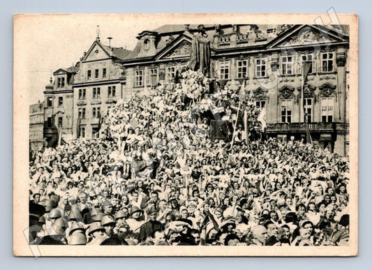 Pohlednice Husův pomník dav historická (M8732)