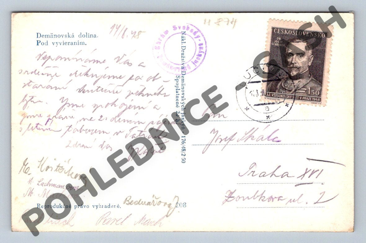Pohlednice Demänovská dolina Slovensko 1948 malý (M874)