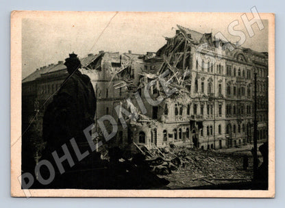 Postcard Wenceslas Square air terror Prague WWII (M8741)