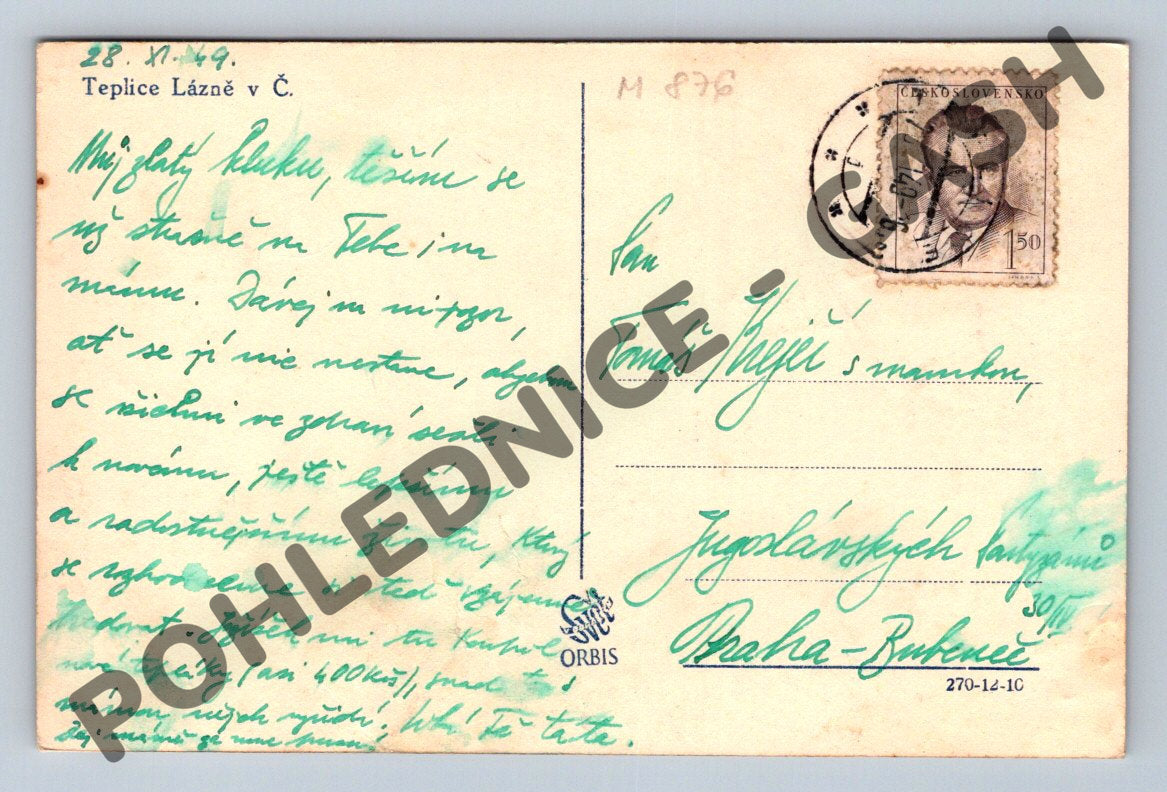 Pohlednice Teplice v Čechách 1949 malý formát (M876)