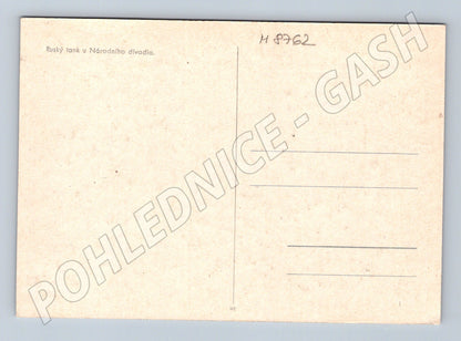 Postcard Russian tank at the National Theatre Prague historical (M8762)