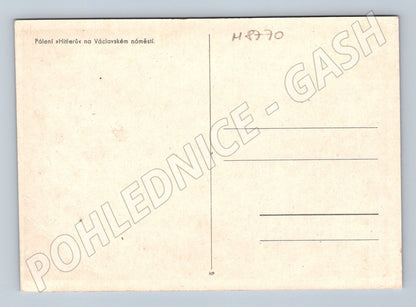 Postcard Burning of Hitlers Wenceslas Square Prague (M8770)