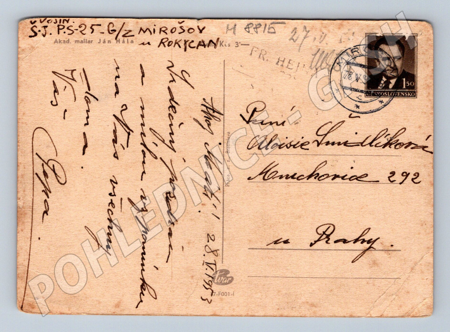 Postcard Czech costume Ján Hála 1953 ethnography (M8815)