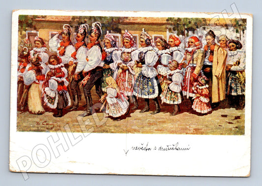 Postcard wedding procession Hlučín D Černý (M8821)