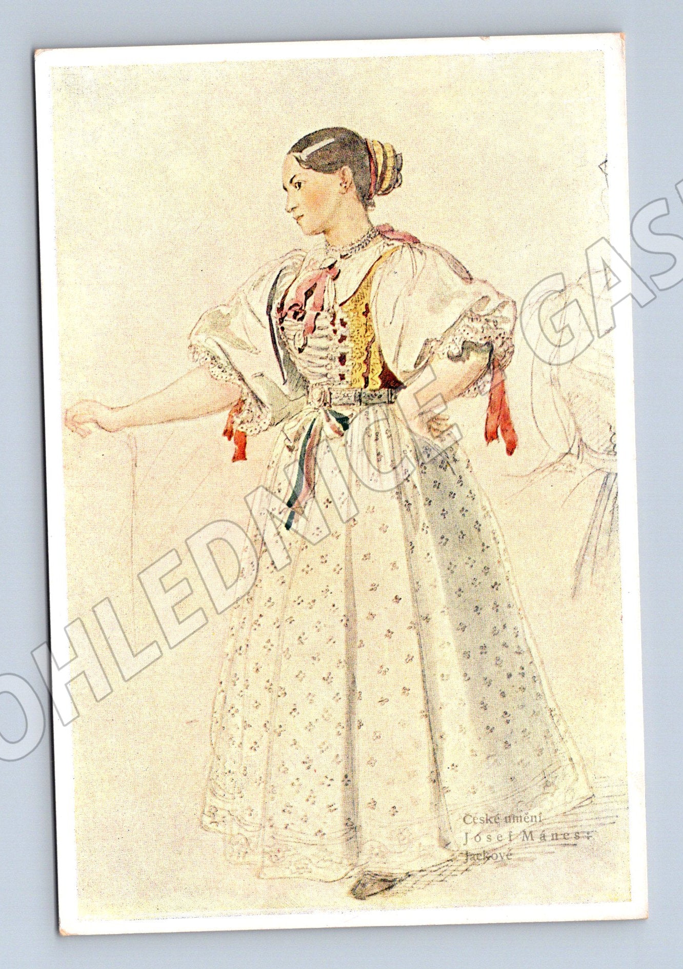 Postcard girl in traditional costume Josef Mánes (M8831)