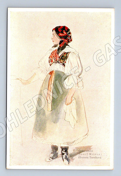Pohlednice český kroj ilustrace Josef Mánes (M8849)