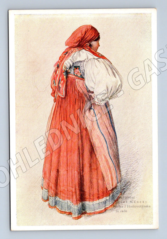 Postcard woman in traditional costume Horšovotýn region (M8856)