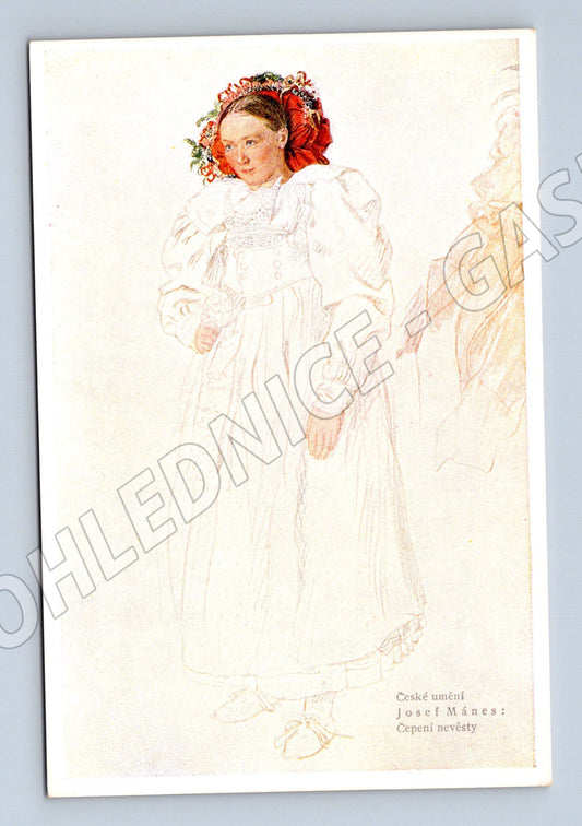 Postcard The Bride with a Hat Josef Mánes (M8857)