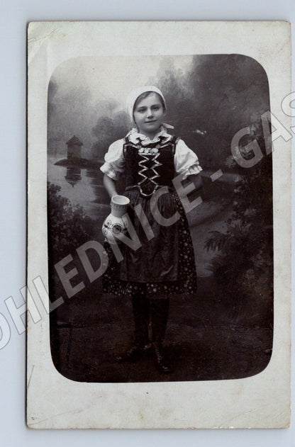 Postcard girl in folk costume ethno (M8873)