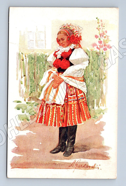 Postcard Slovak traditional costume bride Vlčnov (M8874)