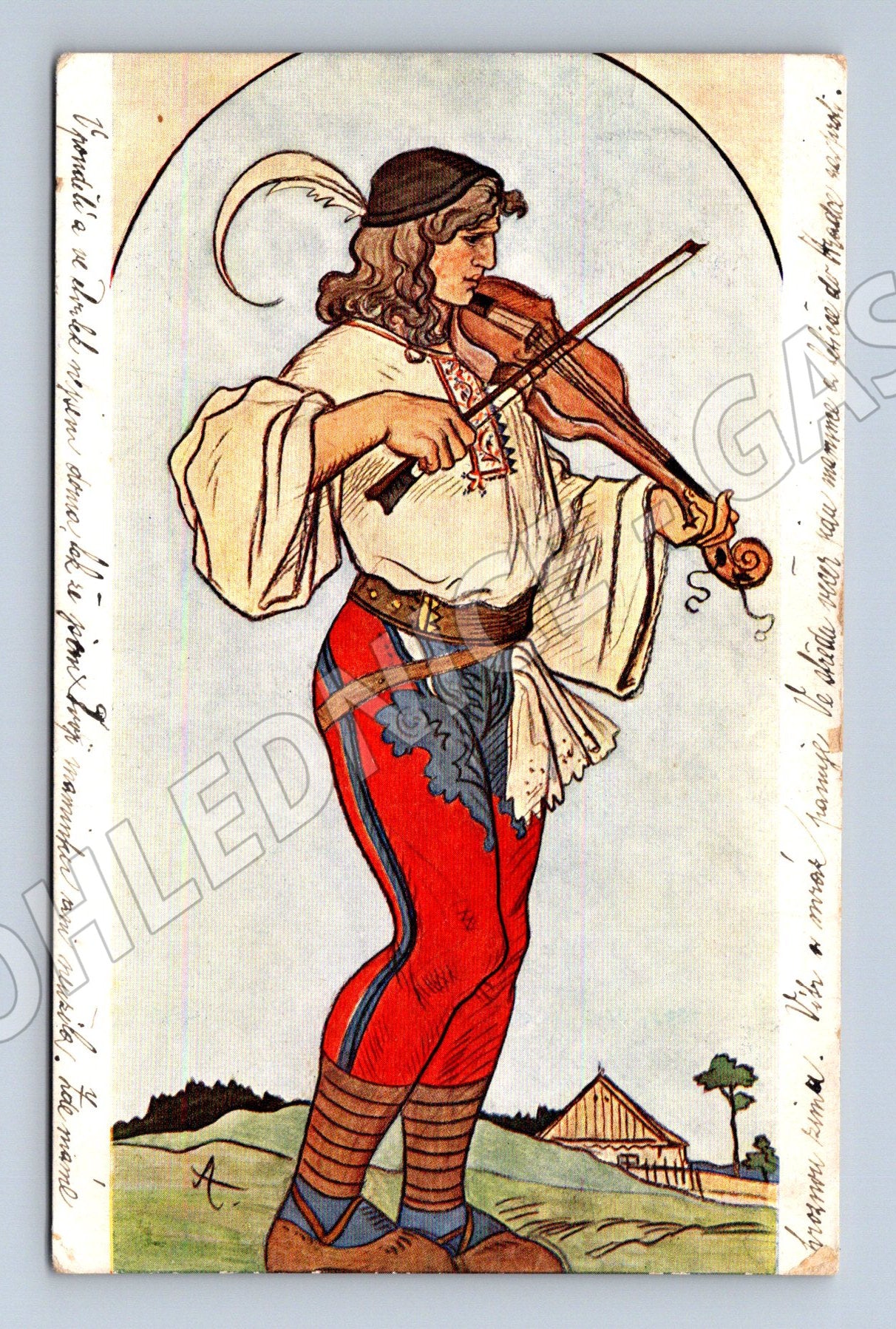 Pohlednice houslista v kroji etno 1908 (M8876)