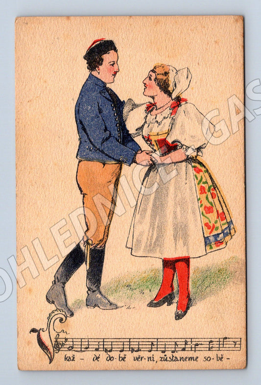 Postcard dancing couple in colorful costumes (M8890)