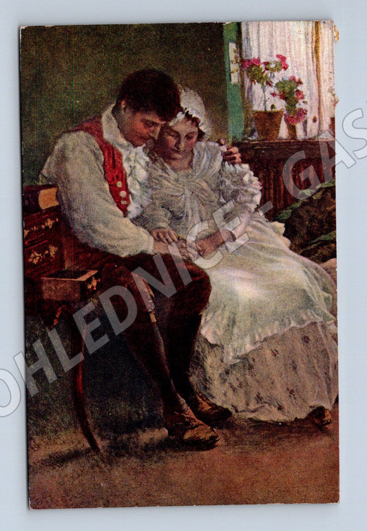 Postcard of a couple in traditional costumes 1913 to Vienna (M8893)