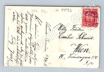 Postcard of a couple in traditional costumes 1913 to Vienna (M8893)