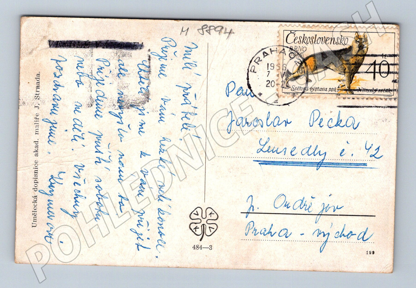 Pohlednice český lidový kroj 1957 prošlá (M8894)