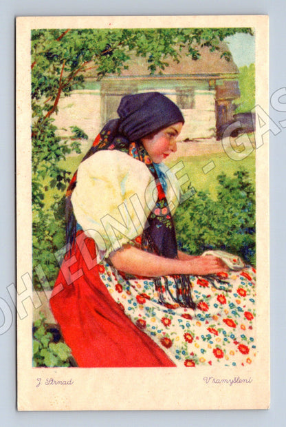 Postcard of a peasant woman in a traditional costume by J Bína (M8895)