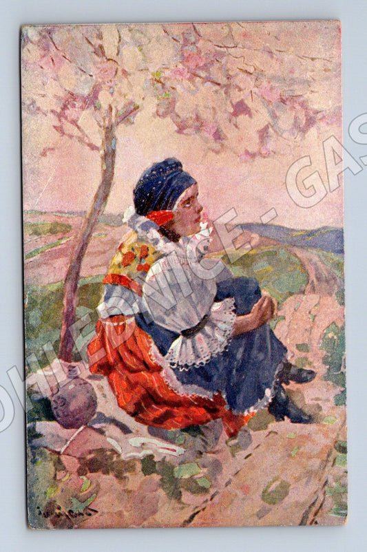 Postcard woman in traditional costume Černý Rud Desire for ethnography (M8900)