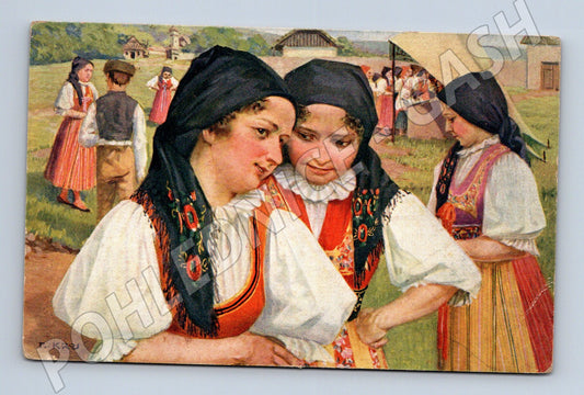 Postcard Czechoslovak national costumes ethnography (M8904)