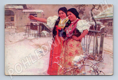 Postcard Chodsko winter costumes ancient ethnography (M8906)