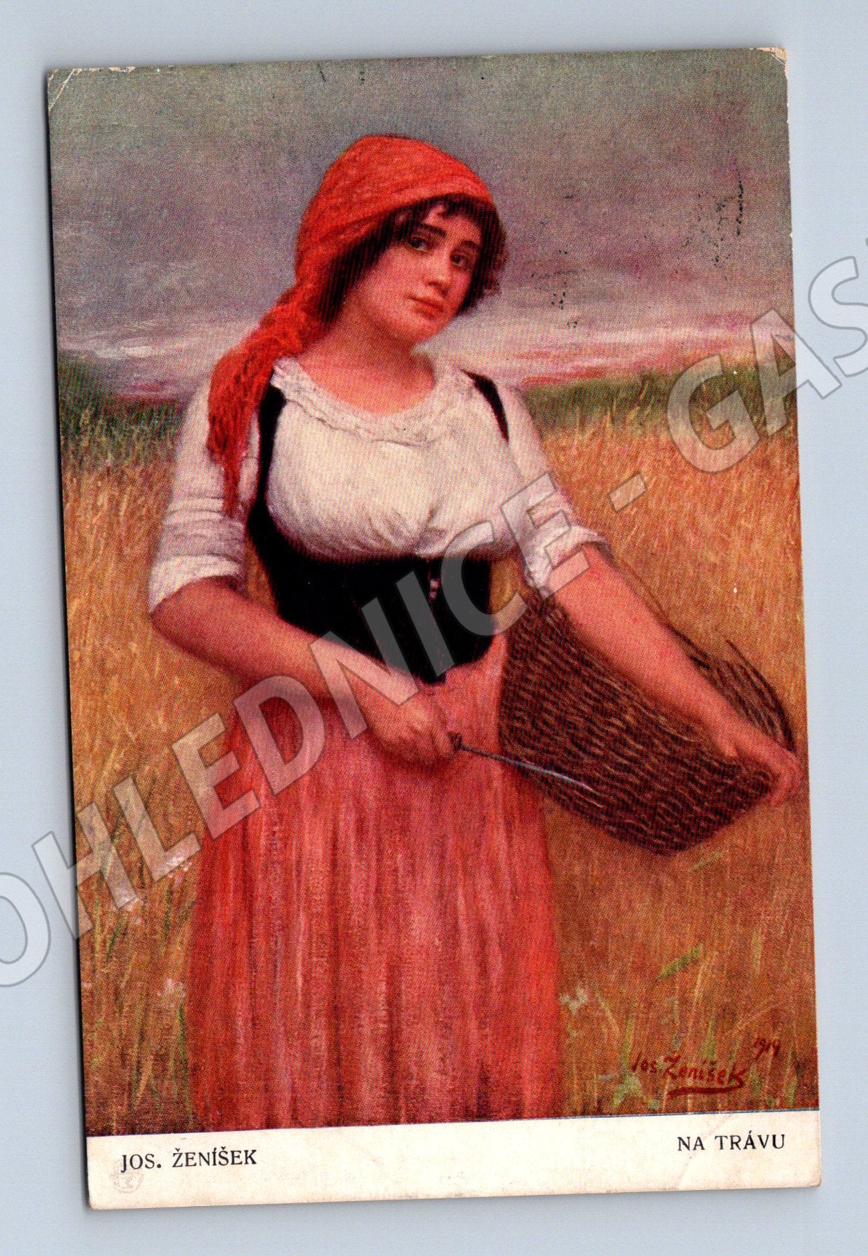 Postcard Ženíšek On the Grass Gallery of Czech Masters (M8908)