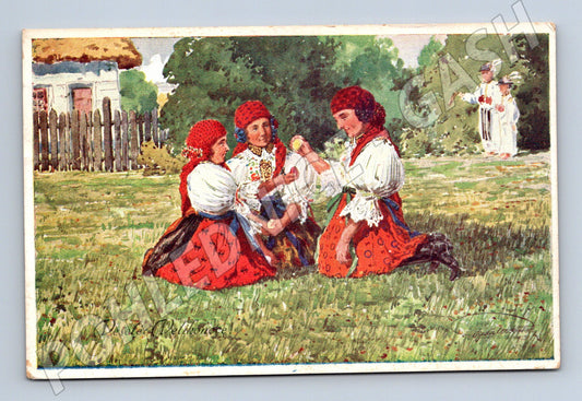 Postcard Easter countryside costumes Easter eggs 1909 (M8911)