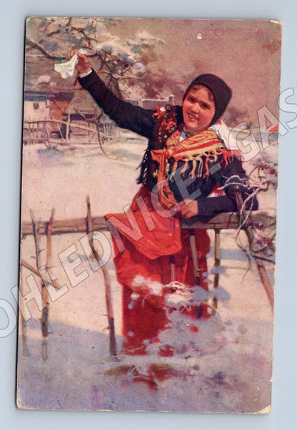 Postcard Chodsko girl in traditional costume J Důba ethnography (M8914)