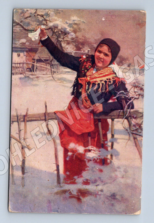 Postcard Chodsko girl in traditional costume J Důba ethnography (M8914)