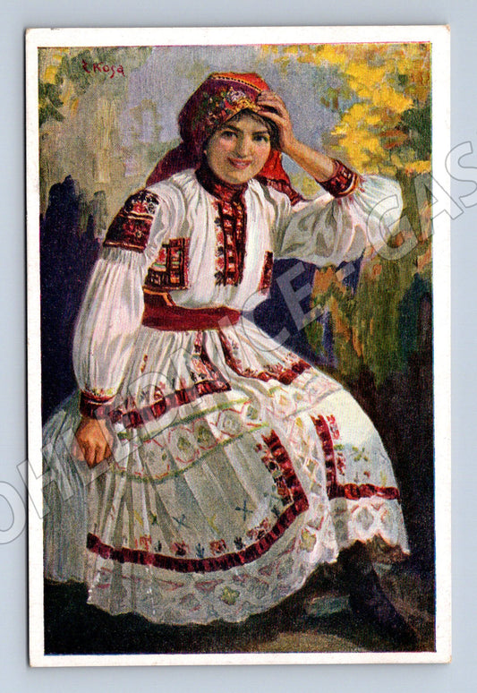 Postcard Moravian bride Hrozénkov costume (M8915)