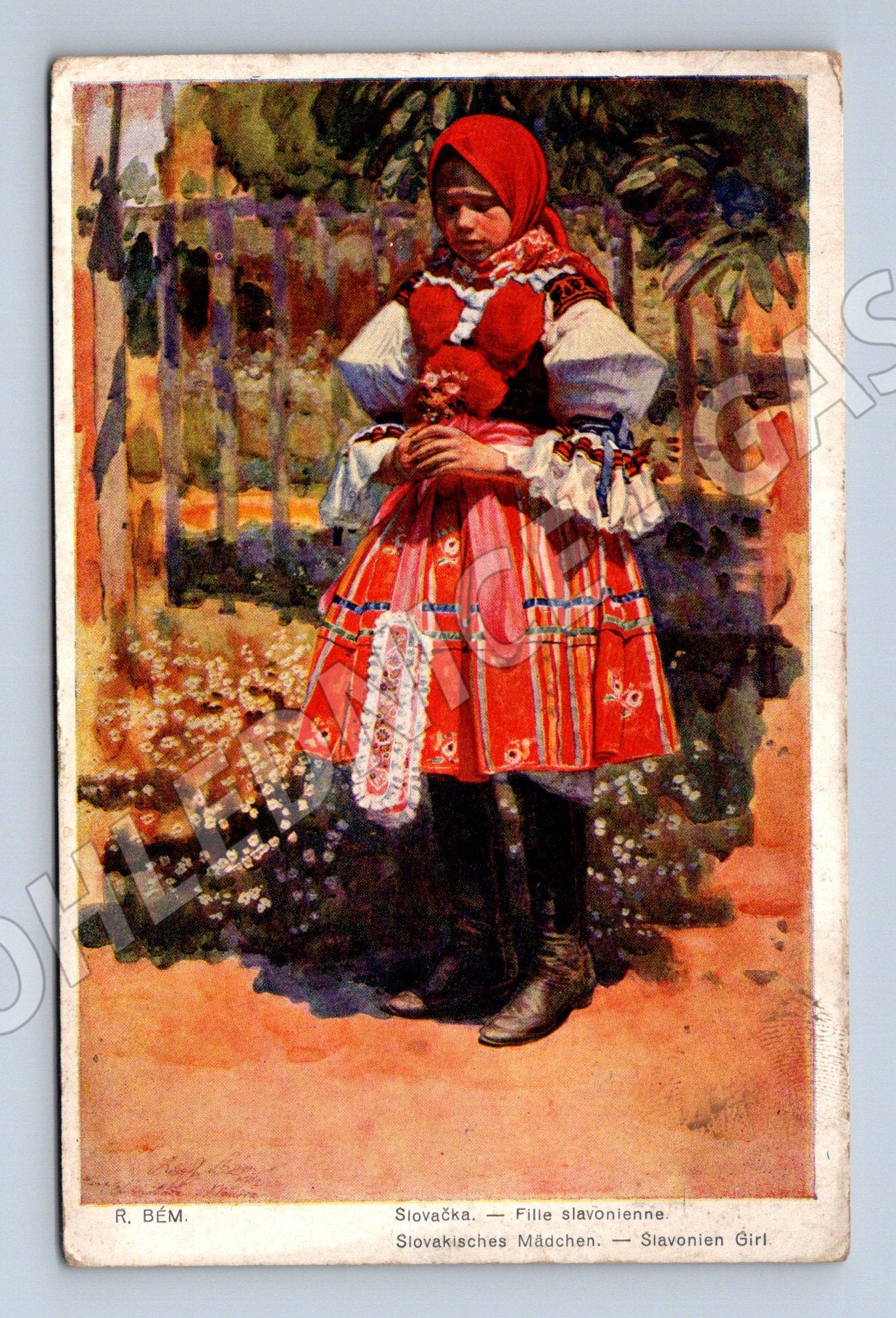 Postcard Slavonian girl in folk costume 1917 ethno (M8917)