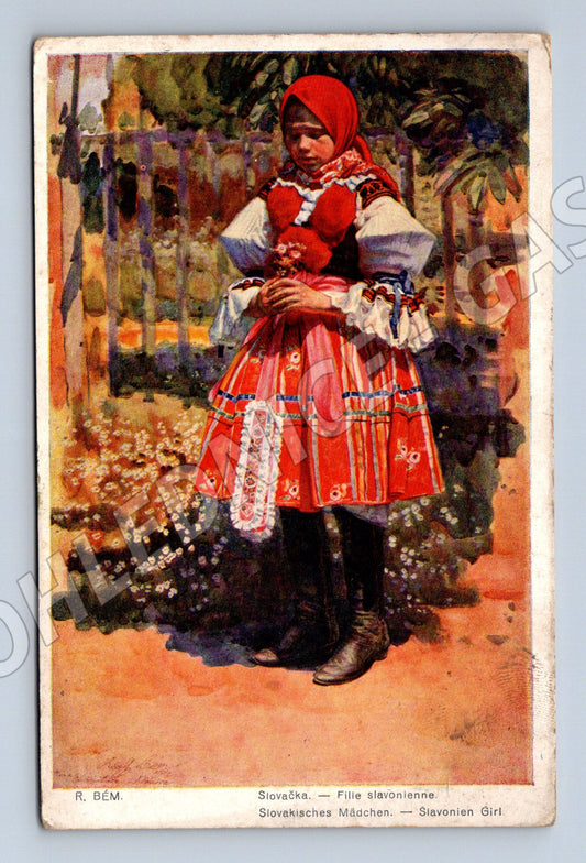 Postcard Slavonian girl in folk costume 1917 ethno (M8917)