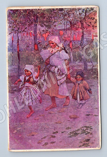 Postcard by Jož Uprka of women in traditional costumes Moravia (M8920)