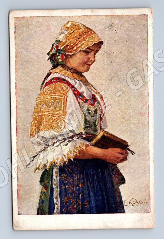 Pohlednice slavnostní kroj E Kosa Velikonoce (M8923)