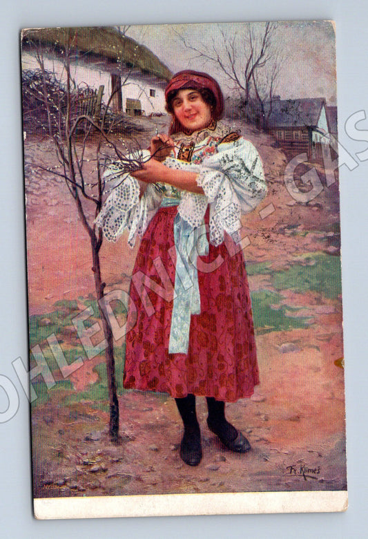 Pohlednice etno kroj 1915 F Klimeš RU známka (M8927)