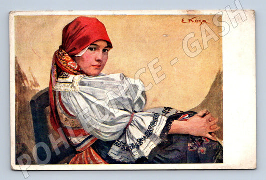 Pohlednice E Kosa dívka v kroji etnografie (M8929)