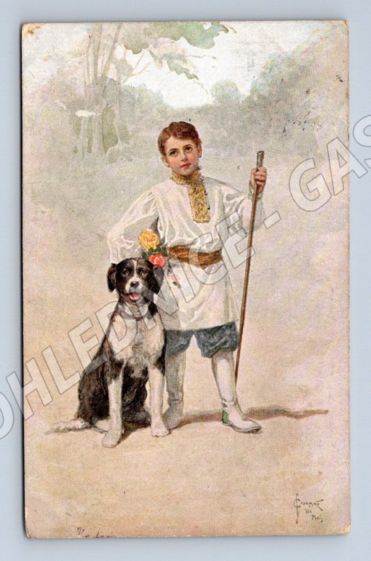 Pohlednice Solomko Věrní přátelé chlapec a pes (M8932)