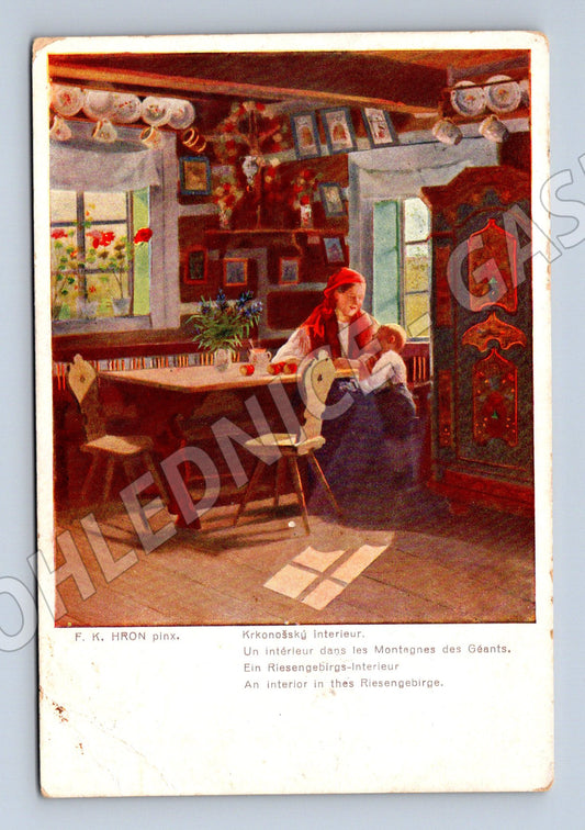 Pohlednice Krkonošský interiér F K Hron etno (M8933)