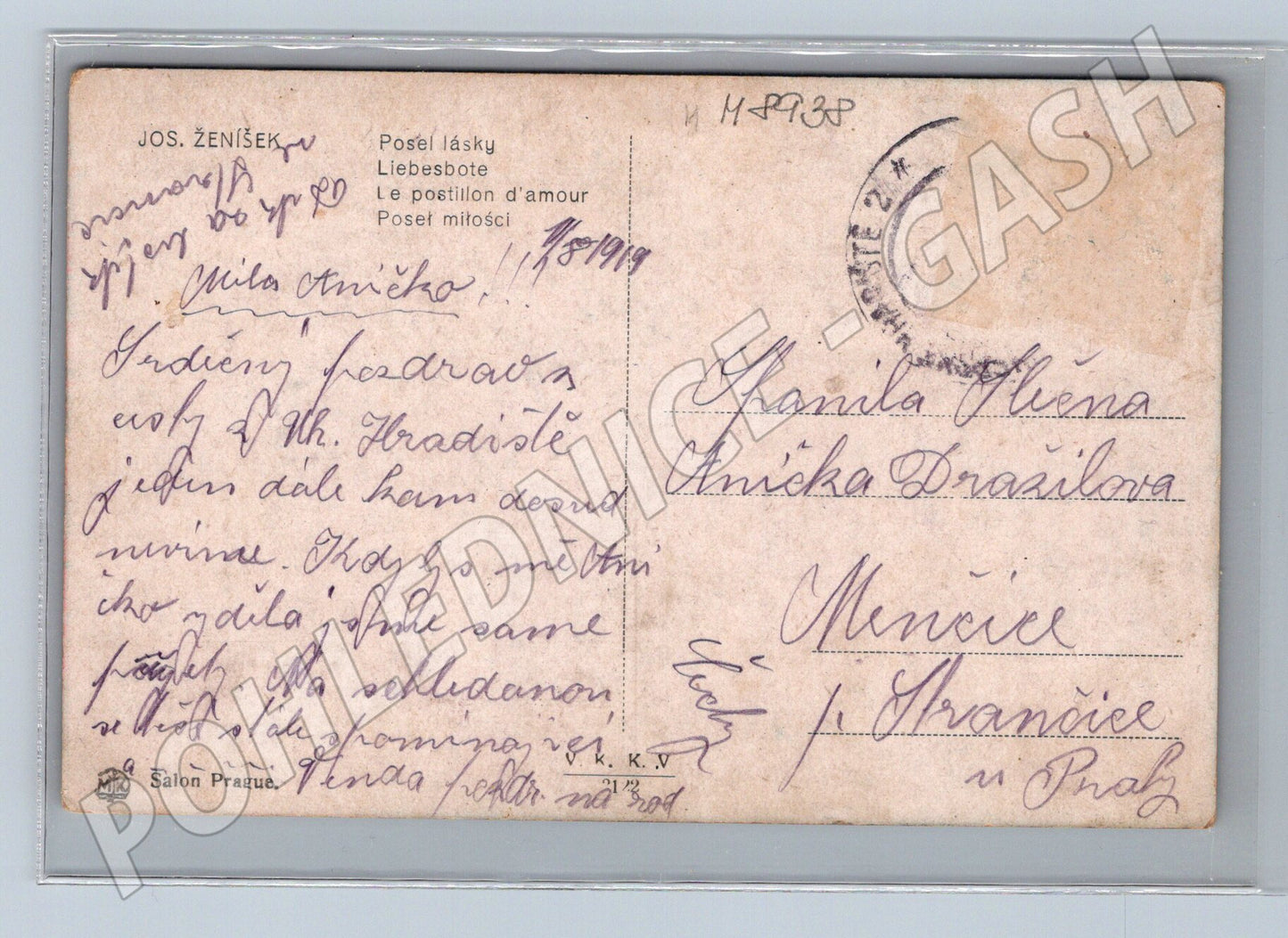 Postcard woman in traditional costume with a dove J Ženíšek (M8938)