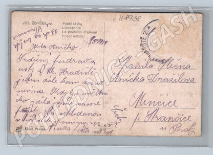 Postcard woman in traditional costume with a dove J Ženíšek (M8938)