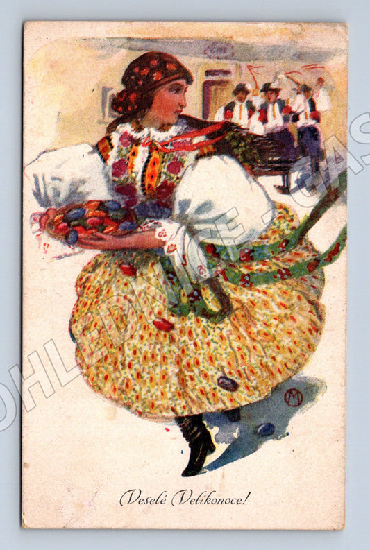 Pohlednice Velikonoce český kroj ručně psaná (M8940)