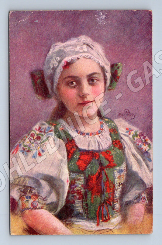 Pohlednice dívka v lidovém kroji etno stará (M8941)