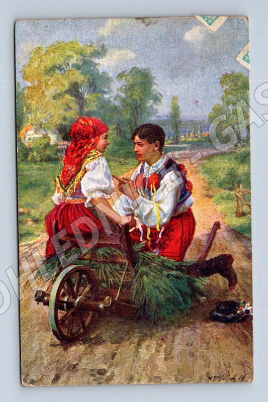 Pohlednice Chvíle odpočinku etno kolorovaná (M8943)