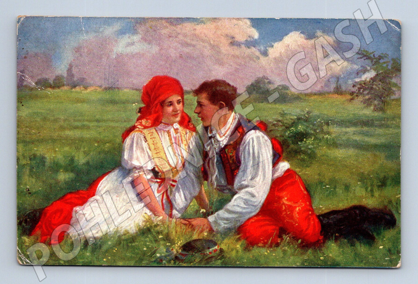Postcard O Vlach young couple in traditional costumes Let's be ours (M8944)