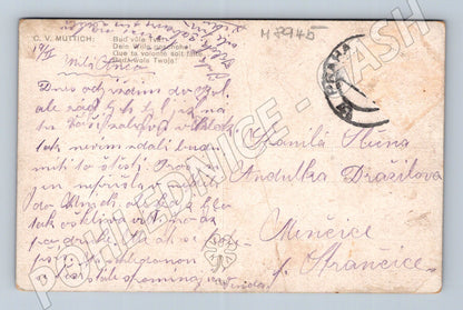 Postcard woman in traditional costume near a cross ethnography (M8945)