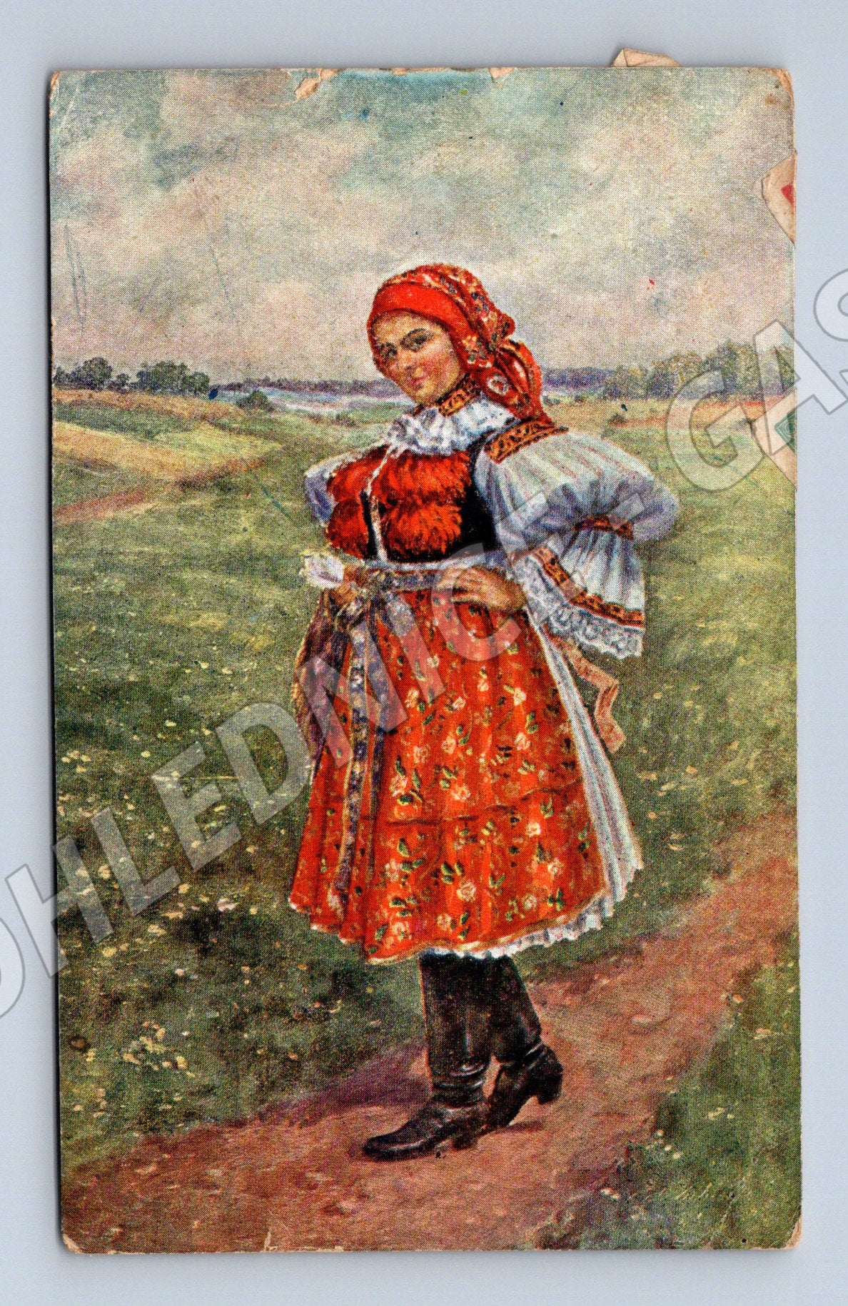 Pohlednice děvče z Vičnova v kroji 1930 (M8946)