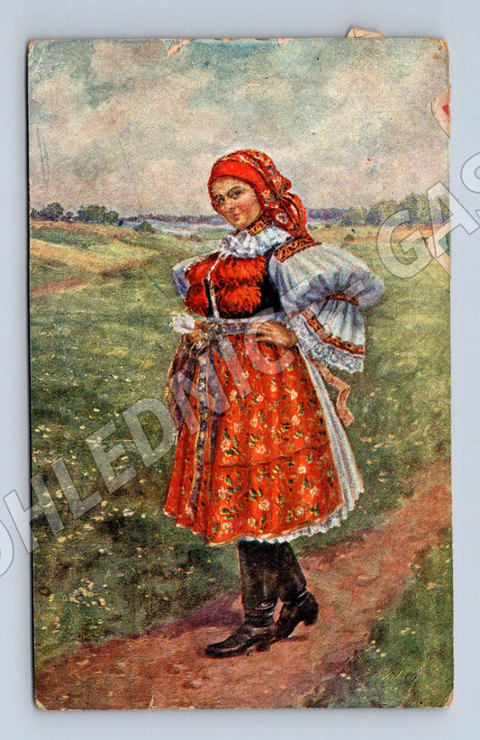 Pohlednice děvče z Vičnova v kroji 1930 (M8946)