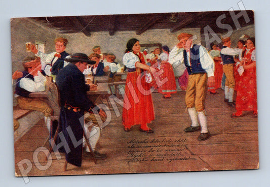 Pohlednice selská zábava české kroje Salon Praha (M8947)